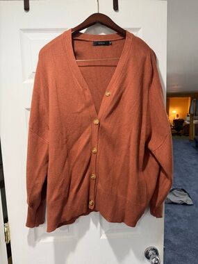 Women's Brick Orange Button-Up V-Neck Cardigan